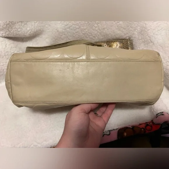 Coach Beige and Gold Tote Bag with Snake Skin Trim - Picture 4 of 7